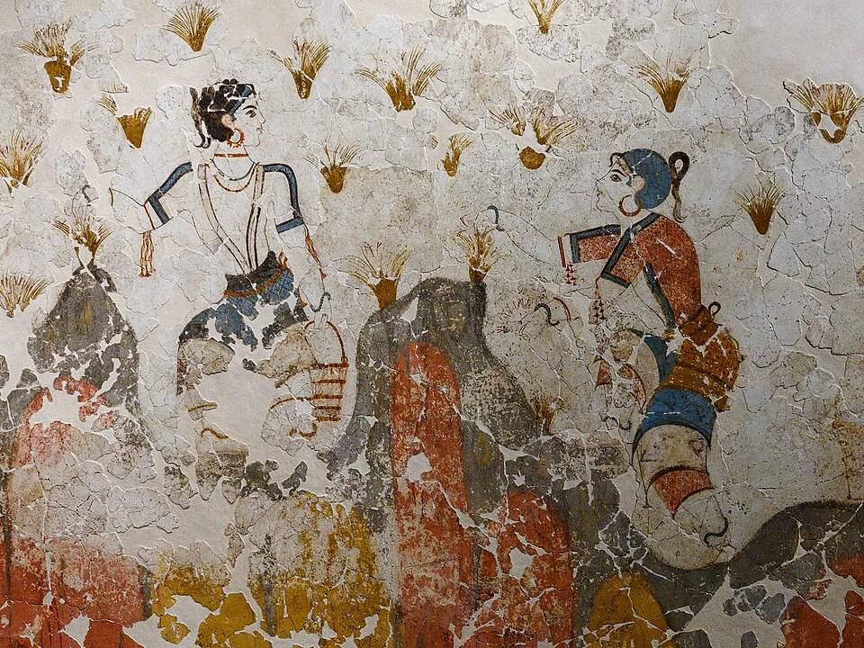 File:Saffron gatherers, fresco from Akrotiri, 17th c BC, MPTh, 226310x.jpg